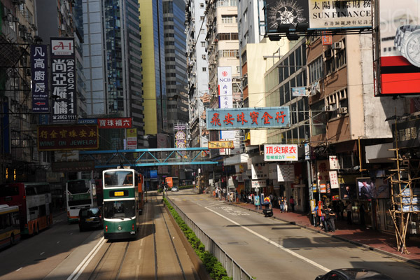 Riding on the upper deck of a Hong Kong Tram down Hennessy Road