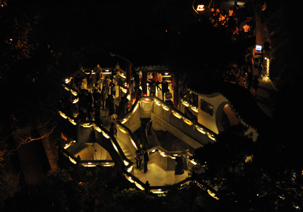 Outdoor terraces at The Peak at night, Hong Kong