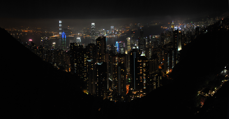 Panoramic night view of Hong Kong from The Peak Tower
