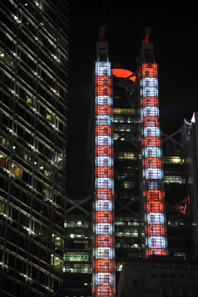 Red and white lights of the HSBC Building, Hong Kong