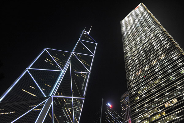 Bank of China Tower and the Cheung Kong Center, Hong Kong at night