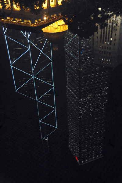 Reflections of the Hong Kong bank towers at night