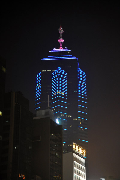 Changing colors of the Center at night, Hong Kong