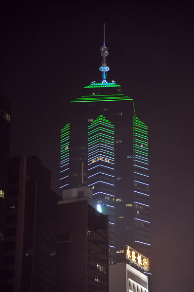 Changing colors of the Center at night, Hong Kong