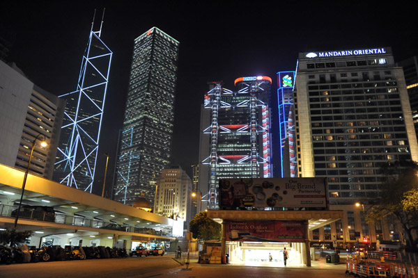 The Mandarin Oriental Hotel with Hong Kong's bank towers