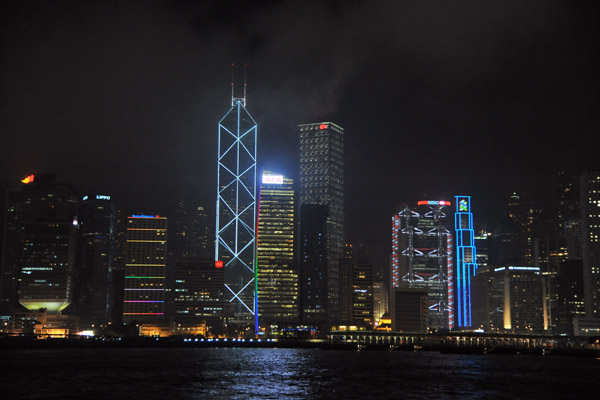 Hong Kong Central at night front he Star Ferry