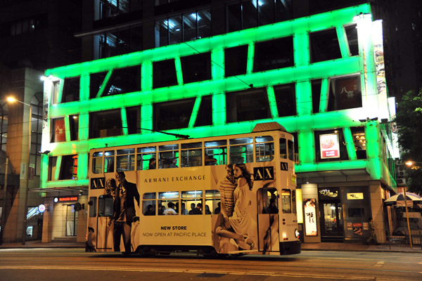 Hennessy Road with a Hong Kong tram at night, Causeway Bay