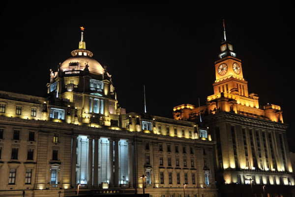 HSBC on the Bund with the old Customs House at night, Shanghai