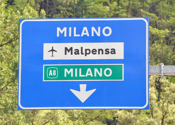 Italian autostrada sign - Milano, Malpensa Airport