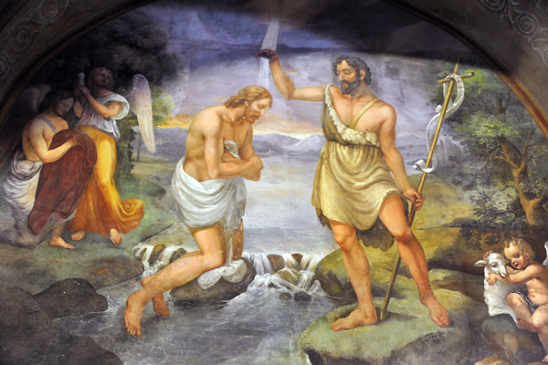 Baptism of Christ fresco on the left as you enter the Church of San Fedele