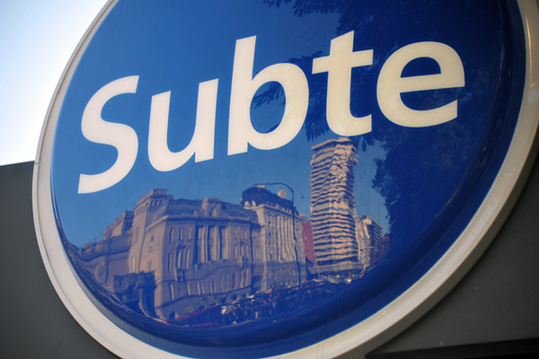 Reflection of Retiro in the Subway sign - Av. Dr. José María Ramos Mejía