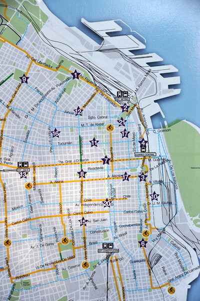 Map of central Buenos Aires with free bicycles