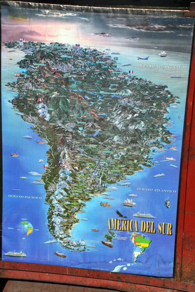 Artistic South America map on sale at kiosks