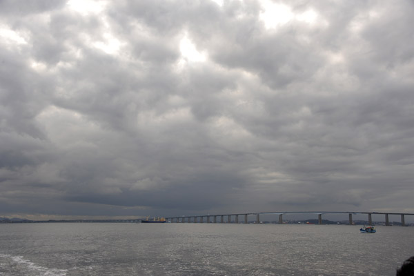 Dark clouds over Guanabara Bay with the Rio-Niteri Bridge