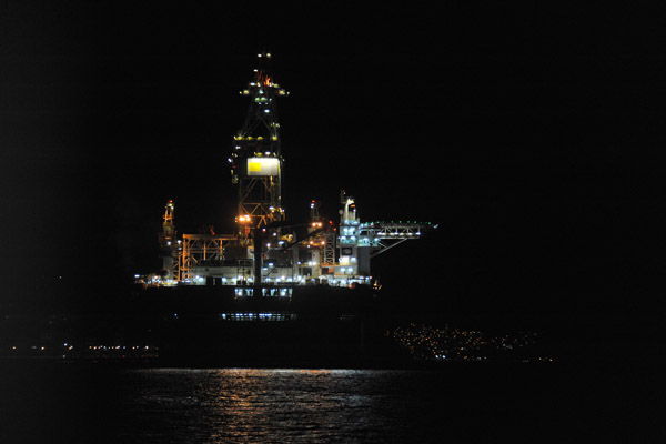 Drillship Sevan Brasil at night, Guanabara Bay