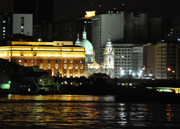 Arriving at the Rio de Janeiro Ferry Terminal with the Candelria Church illuminated