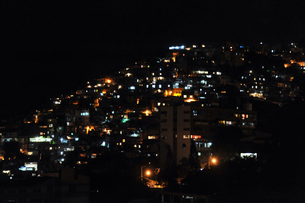 Lights of Favela Vidigal at night, Rio de Janeiro
