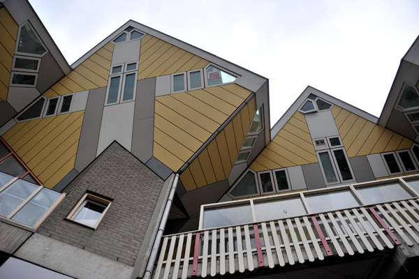 Some cube houses have a top floor which can be used as a small garden