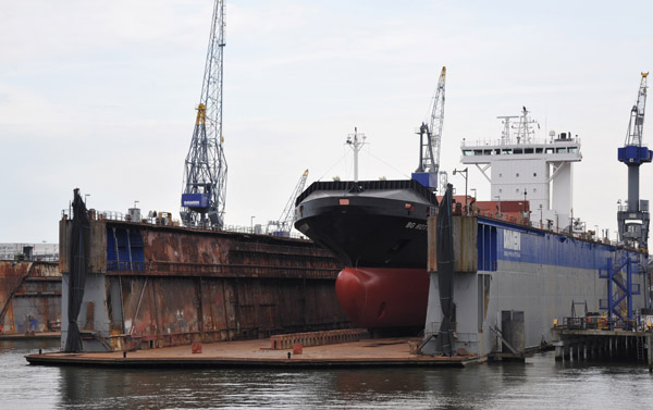 BG Rotterdam in floating dry-dock at Damen Ship Repair, Eemhaven