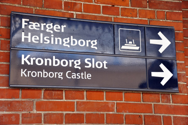 Sign for the ferry to Sweden and Kronborg Castle