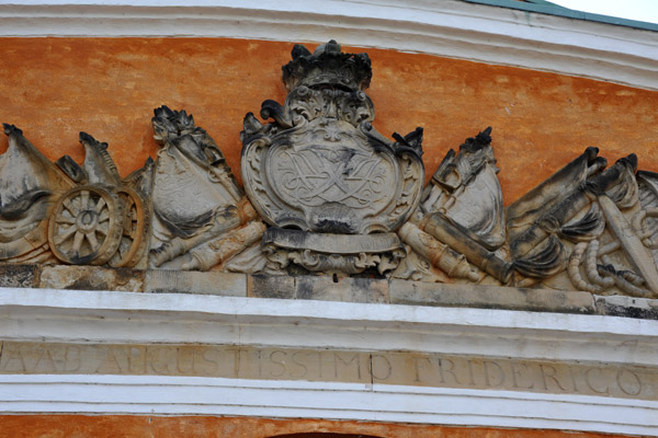 Crest of Frederik IV over the main gate (castle side)