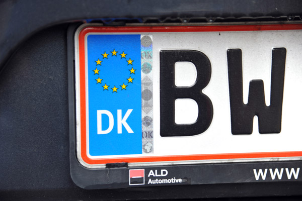 Danish license plate with the EU flag and DK