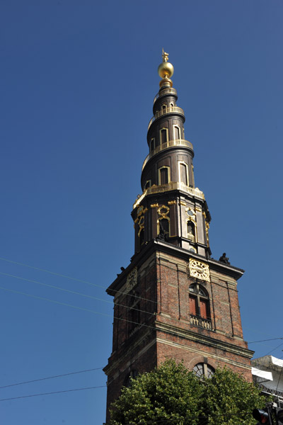 The stairs to climb the spire are on the outside