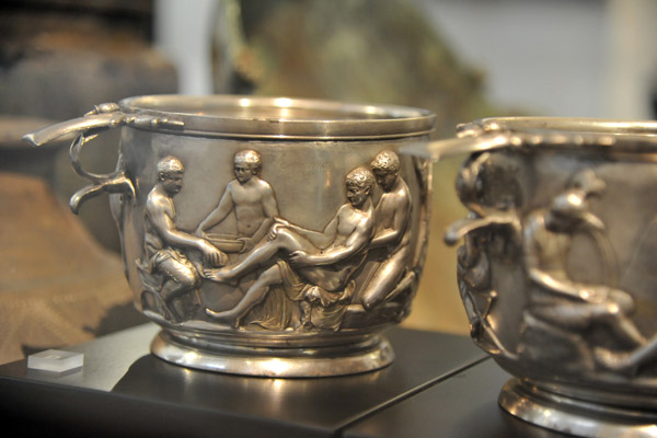 Roman silver cups, 1st C. AD, found in a burial in Lolland