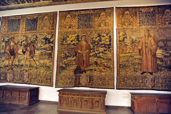 The other surviving tapestries of this series are in the Kronborg, Helsingr