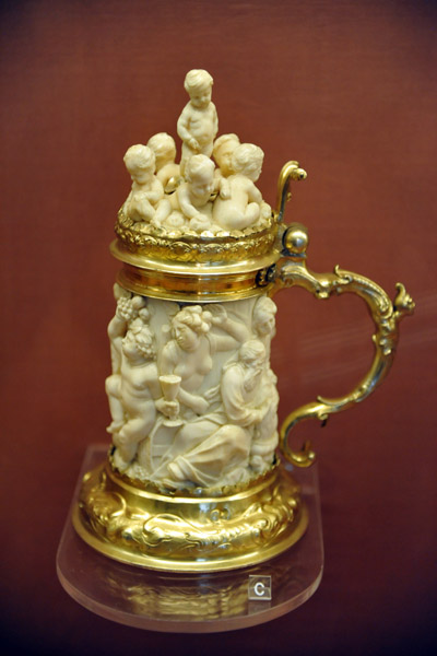 Tankard of ivory and gilded silver with reliefs of the Four Seasons, 1735