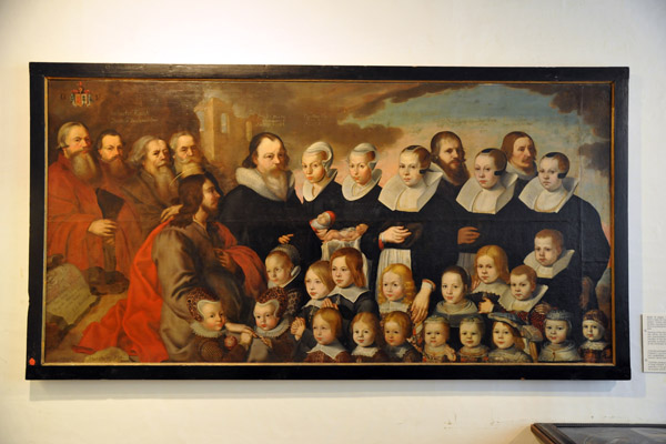 Painting of the physician, antiquarian and collector Ole Worm with his family, Christ and Apostles
