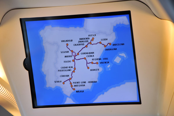 Display of the Spanish high-speed rail network (Lnea de Alta Velodidad) showing present position