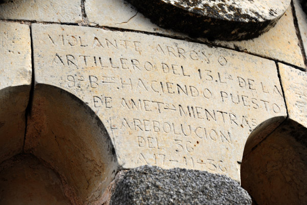 An inscription referring to the Revolution of 1936