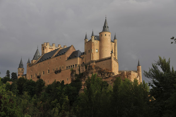 Alczar of Segovia with a dark sky, late afternoon