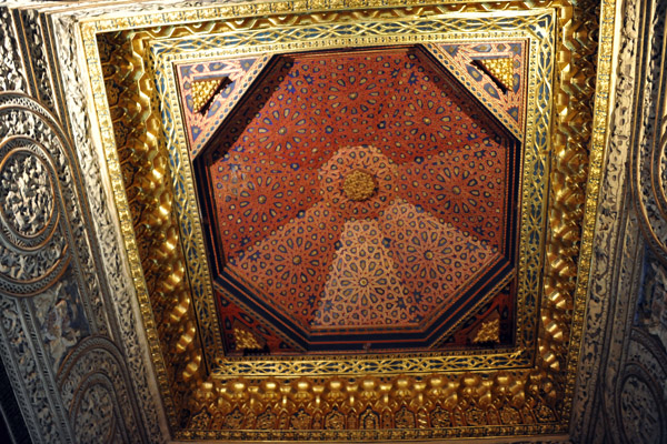 Ornate ceiling of the Throne Room - the Mudjar style combines Moorish and Gothic elementsr