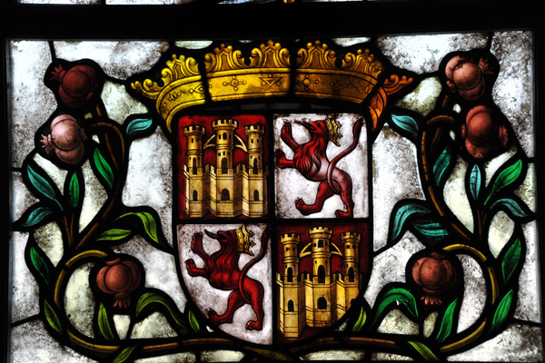 Stained glass window with the Coat of Arms of Castile in the Alcazar throne room