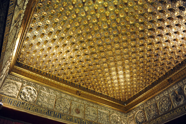 Ornate mudéjar ceiling (1452) Sala de las Piñas, Alcázar of ...