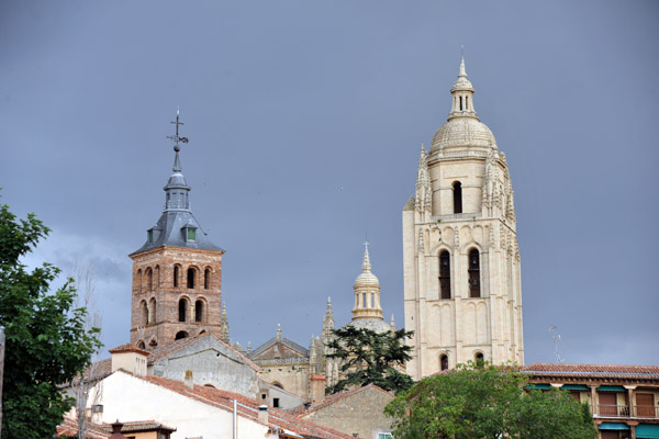 The towers of Segovia Cathedral and Iglesia de San Andres