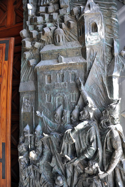 Bronze Door - Discovery of the Virgin of Almudena by King Alfonso VI in 1085