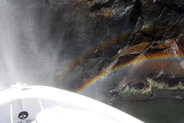 Rainbows from the waterfall off the bow of the ship
