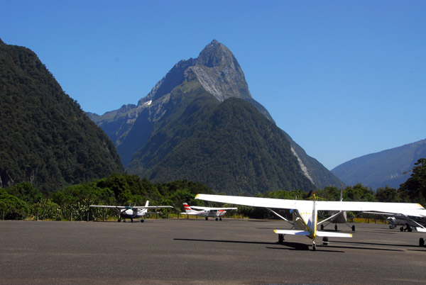 Milford Sound Airport with Mitre Peak