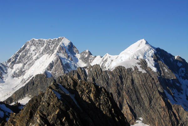 Clear view of the summit of Mt Cook, left, and Mt Tasman