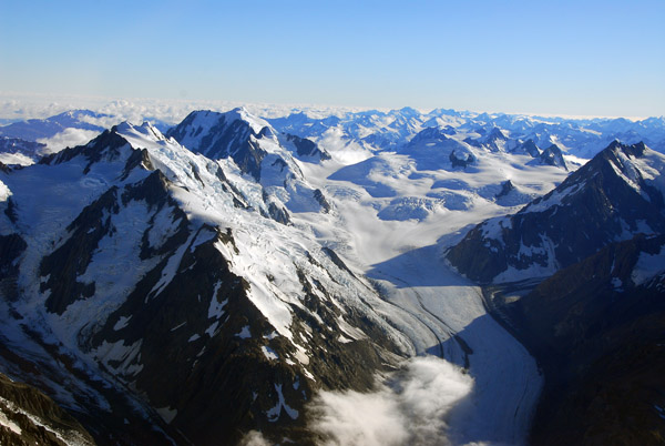 Tasman Glacier on the eastern slope of the Southern Alps