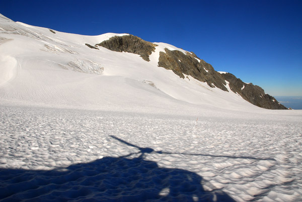 Shadow of the helicopter on Fox Glacier