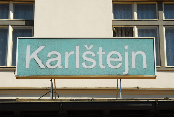 Sign at Karltejn Railway Station