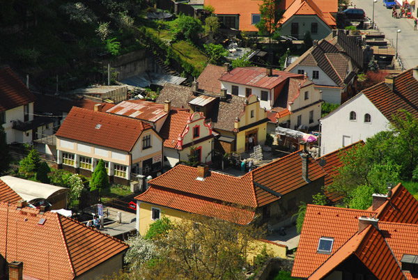 Cute houses along the main street of Karltejn 