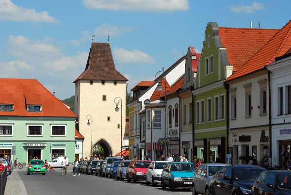 Husovo náměstí, the main square of Beroun with the Prague Gate - Pražská brána