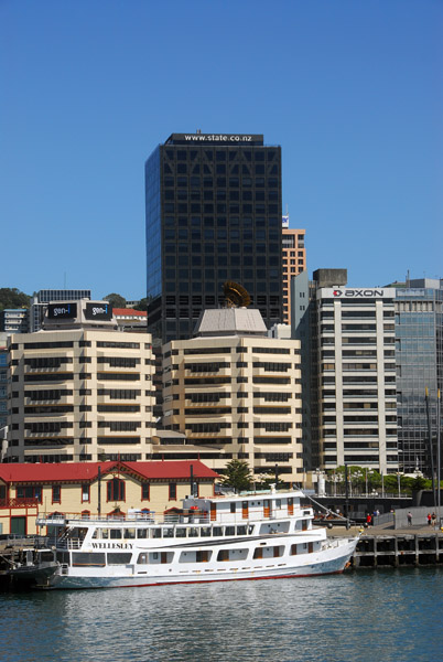 The Wellesley tied up at Taranaki St Wharf