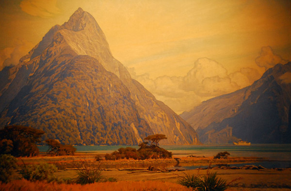 Te Papa - painting of Milford Sound and Mitre Peak