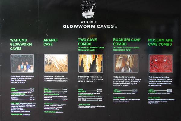 Waitomo Glowworm Caves menu of tours